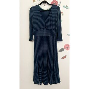 Maeve Navy and Green Striped Long Sleeve Dress XL